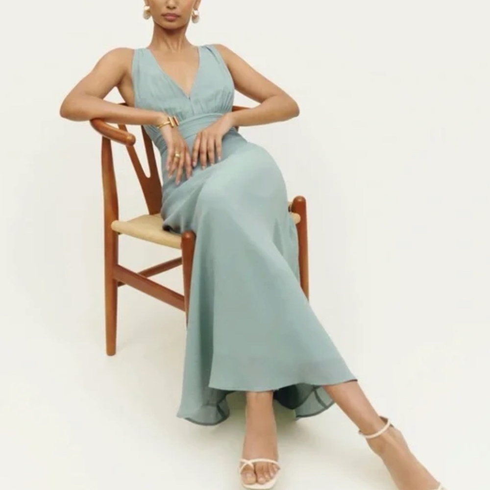 NWT Reformation Rosalind Maxi Dress Gown Celadon Blue Wedding Party Cocktail